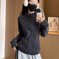 加绒连帽卫衣女2025新款秋冬修身显瘦摇粒绒短款上衣韩系开衫外套