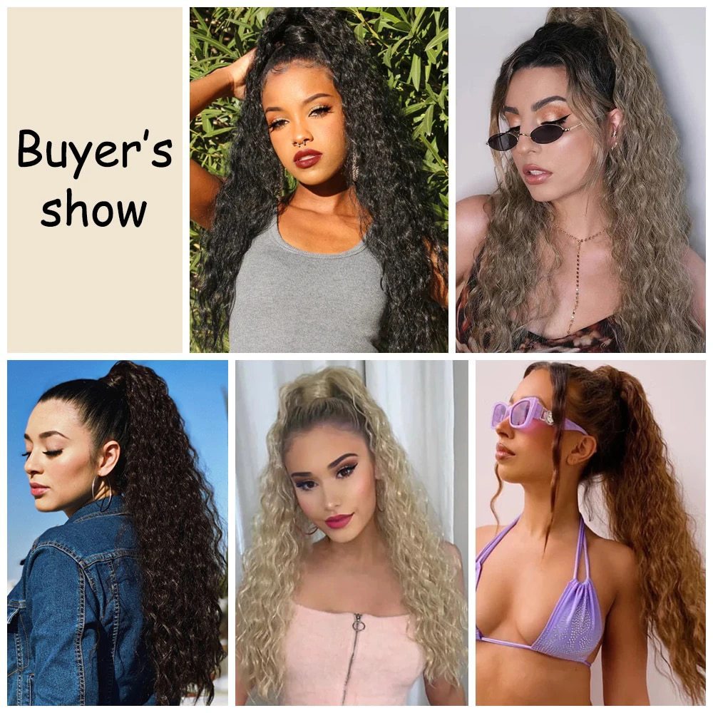 55CM seda europea y americana de alta temperatura velcro de maíz velcro de cabello largo rizado agua cola de caballo pelucas onduladas