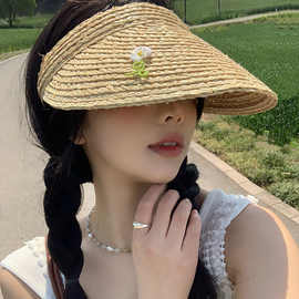 草编防晒帽女夏季防紫外线遮阳空顶草帽骑车吹不翻户外太阳帽子潮