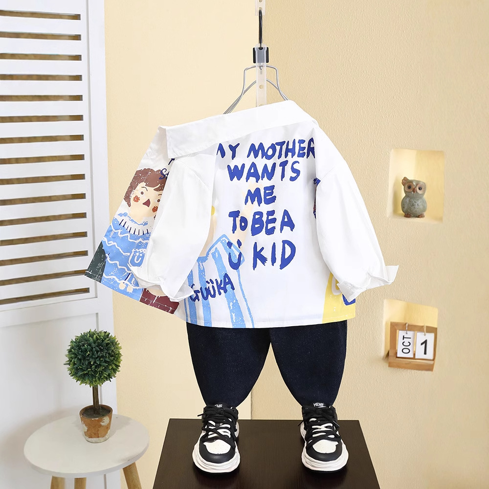 7516 Camisa de niño Chaqueta de primavera y otoño Ropa de niños Camisa de dibujos animados 2025 Nuevo estilo Ropa de primavera para niños y bebés