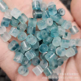 翡翠玉蓝飘花桶珠玉石散珠直筒直柱路路通diy手链项链饰品配件珠