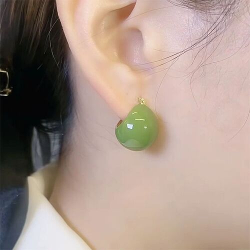 Avocado green small basket earring hooks trendy light luxury niche design earrings fresh and fashionable high-end ear accessories