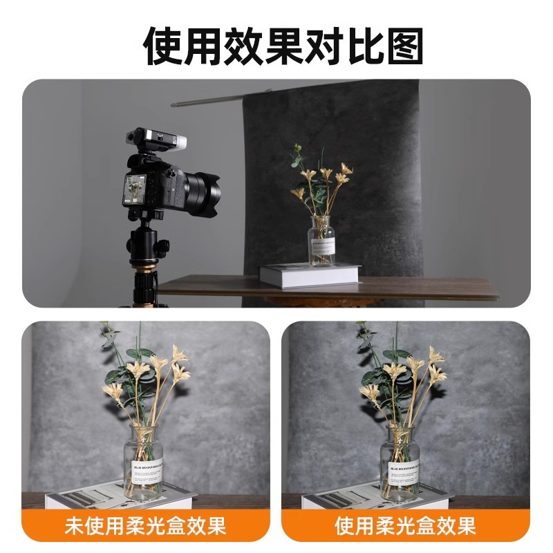 Softbox compatible with Godox Lux Junior vintage flash, featuring a square softbox design for on-camera flashes.