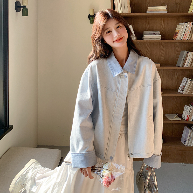 ライトブルー超見栄えの良いジャケット Xiaoxiangfeng ジャケット女性のための 2025 新作春高知スタイルデニムトップ|undefined