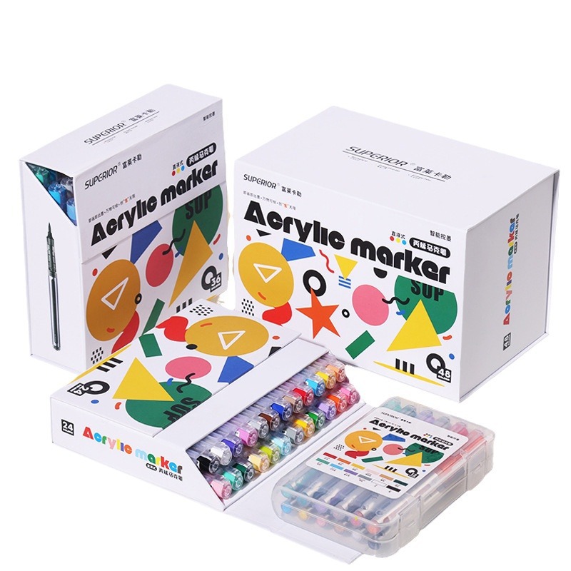 Xiupu Fuller líquido recto tipo blando acrílico marcador de 60 colores para estudiantes impermeables color plegable caballo infantil