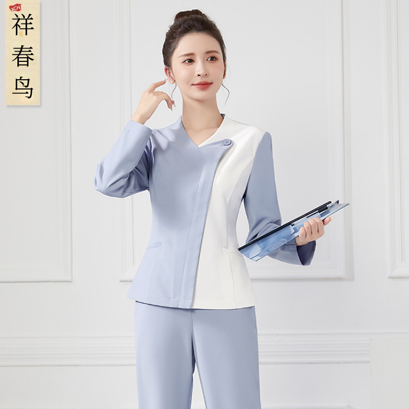 Xiangchun Bird Nurse Uniform for Women, Long-Sleeve, Two-Piece Style, Suitable for Oral Care, Medical Beauty, and Skincare Management, Beauty Workwear Set