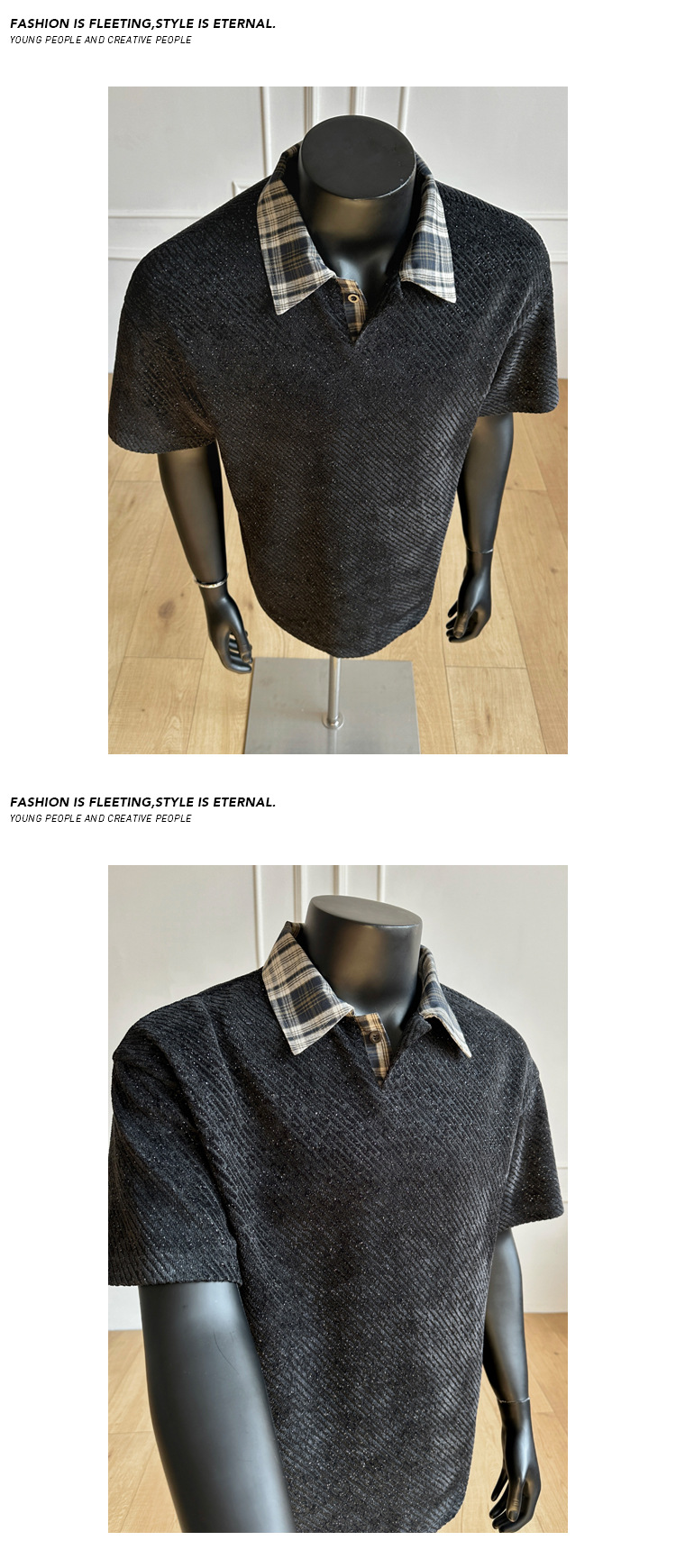 American Style Men's Plaid Patchwork Polo Shirt Short Sleeve_voghion.com