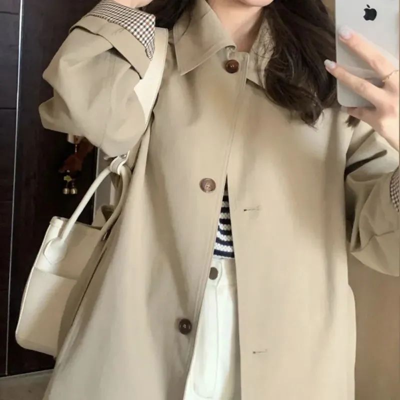 早秋风衣外套女2025年新款春秋季卡其色小个子韩版英伦风中长款|undefined