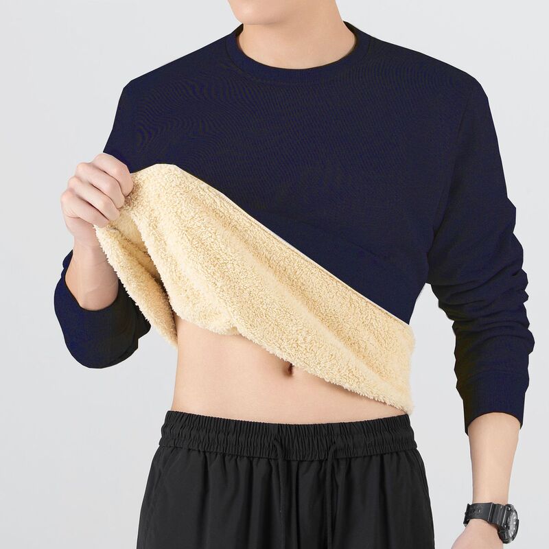 European Size Fleece-Lined Thickeneded Round Neck Sweatshirt Men's Winter Cashmere Casual Sports Top Winter Warm Base Layer Shirt European Size Fleece-Lined Thickeneded Round Neck Sweatshirt Men's Winter Cashmere Casual Sports Top Winter Warm Base Layer Shirt