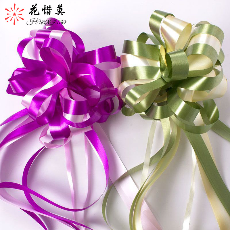 En stock suministro grande perezoso tire flor arco de dos colores mano tire flor boda coche floristería suministros materiales de embalaje al por mayor