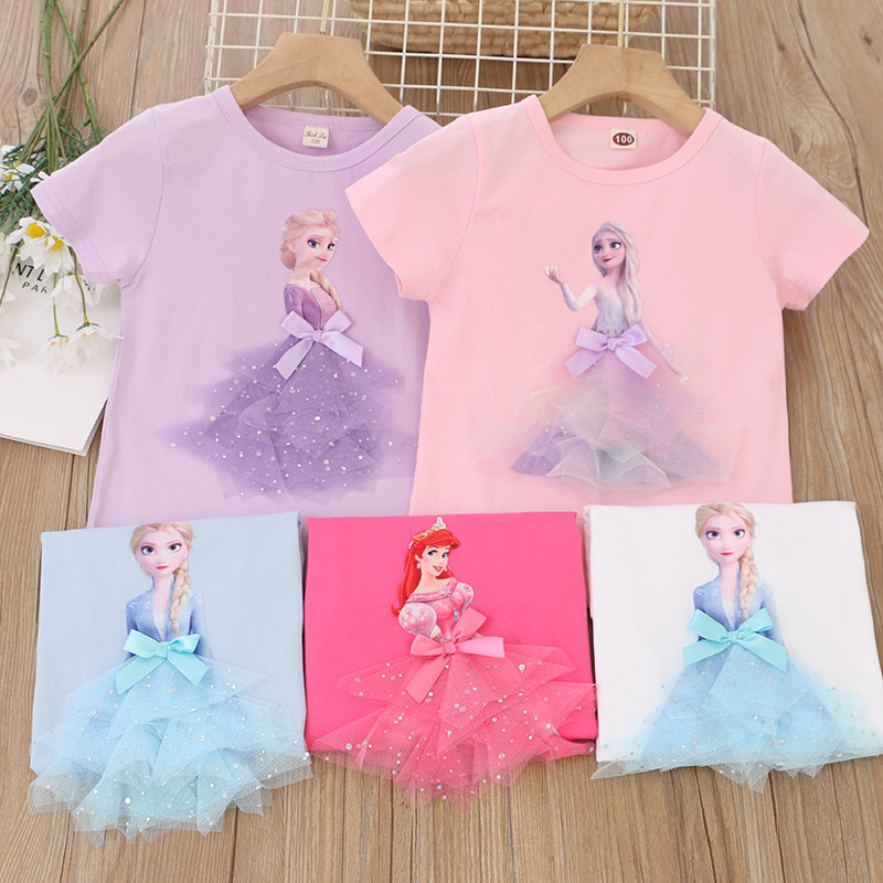 2022 children's Korean version new summer girls' short sleeve T-shirt small and medium children's three-dimensional Princess foreign trade factory