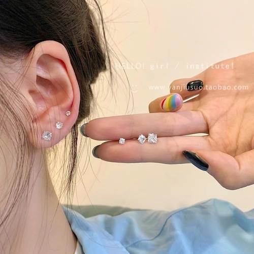 S925 Silver Needles Exquisite Zirconia Stud Earrings for Women, Sleep-Proof, No Need to Remove While Sleeping, Refined Luxury Style Earring Set Bone Stud Earrings