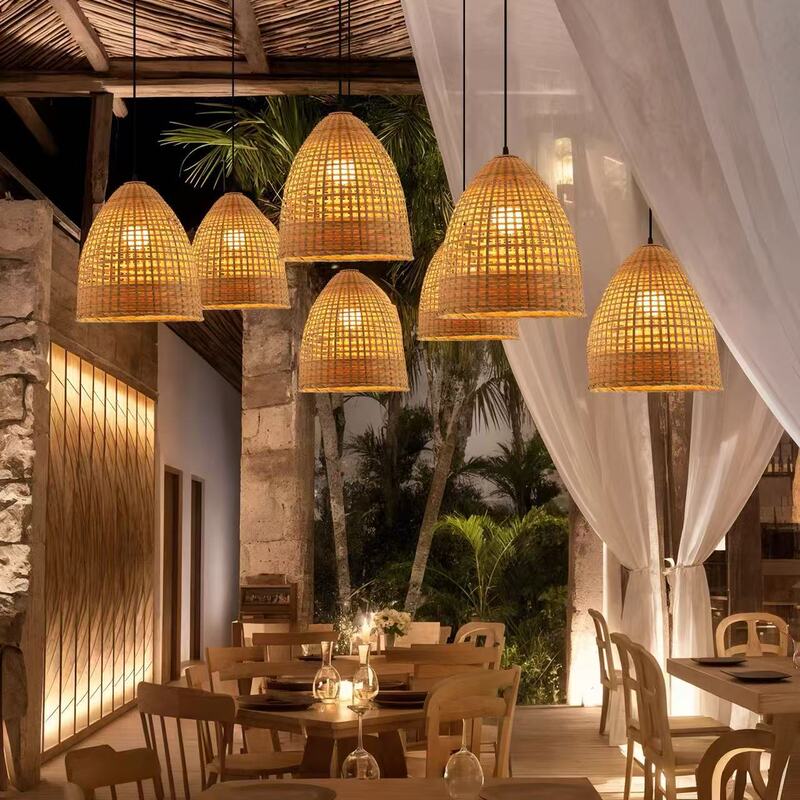 Chinese Zen Bamboo Chandelier Outdoor Courtyard Bamboo Lantern Restaurant B&B Decoration Waterproof Landscape Hanging Tree Lamp