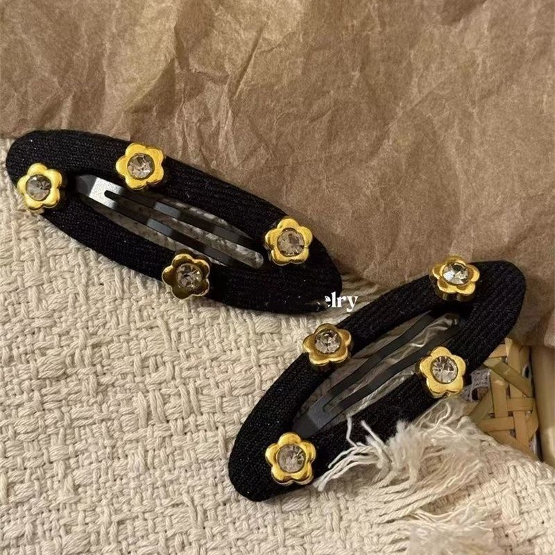 Black fabric gold flower hairpin [1 piece]