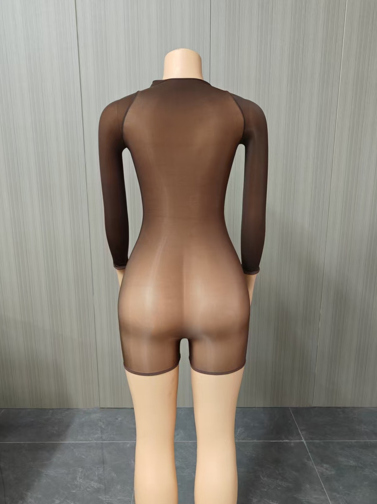 Glänzender Transparenter Bodysuit Langarm Elastischer Catsuit_voghion.com