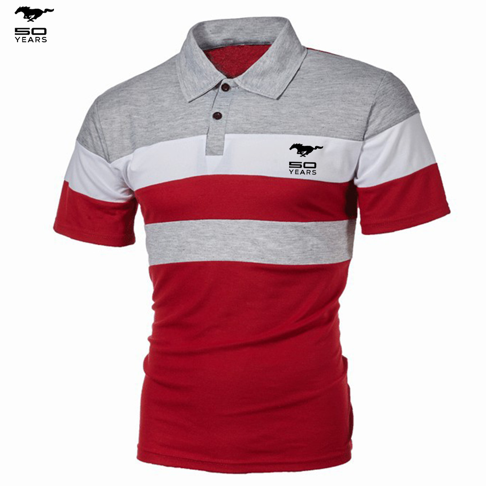 Camicia POLO da uomo con maniche sul petto a tre strisce, colore abbinato alla moda con maniche corte con risvolto da uomo_voghion.com