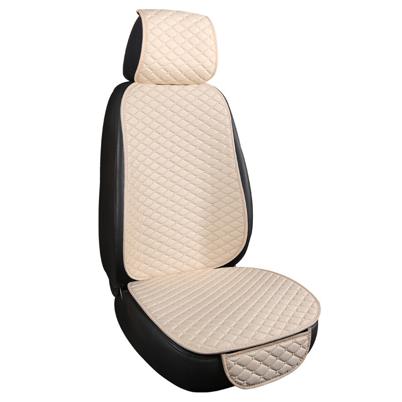 with Backrest: Xiao Ling Seat cushion, seat cover - small-rhombus-linen-warm-rice-single-seat-with-cap