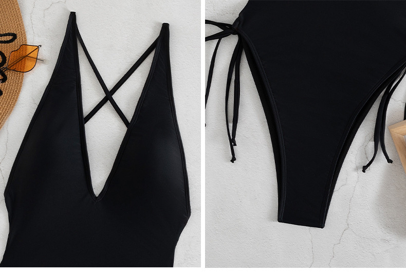 One-piece Swimsuit Deep V Neck Sexy Solid Colour Beach Bikini_voghion.com