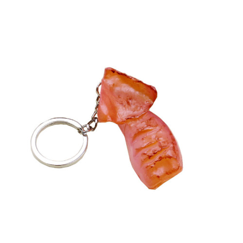 Interesting simulated food PVC grilled fish fillet large shrimp key ring buckle food squid bag pendant gift