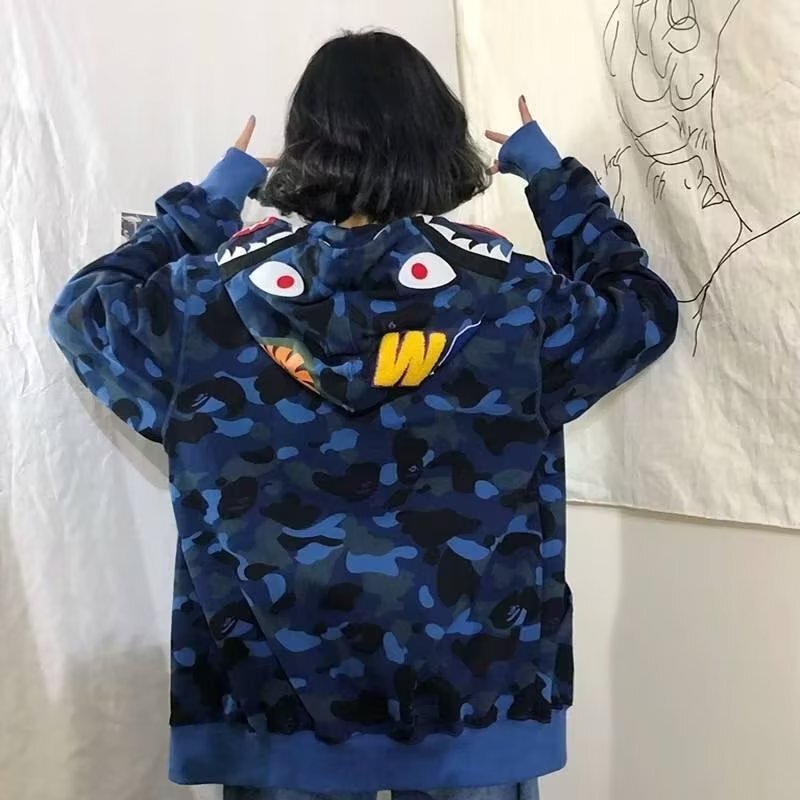 Japanese Style Antique Camouflage Shark Sweatshirt Women's Loose Korean Style Fashionable Brand Ins Lazy Style Bf Spring and Autumn Thin Jacket