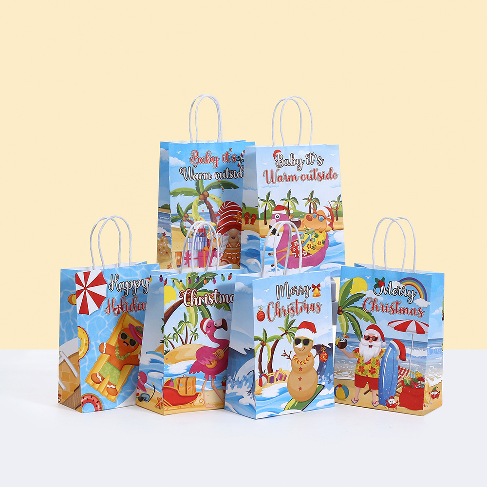 跨境圣诞节主题牛皮纸袋 节日礼品包装袋 卡通圣诞老人印花纸袋