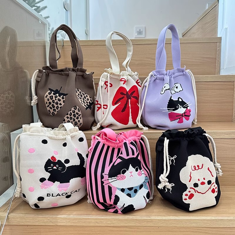 Cute Xiaofu Bag Niche Design Knitted Bag Cartoon Pattern Hand Bag Woven Bag All-match Commuter Beveling Bag