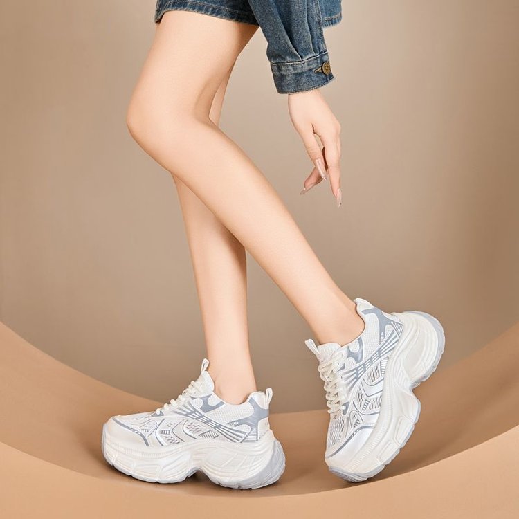 Versatile Women's White Trainers Thick Sole Height Increasing_voghion.com