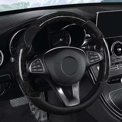 Steering wheel cover | Wood Grain Car Steering Wheel - dark-night-black-36cm-round