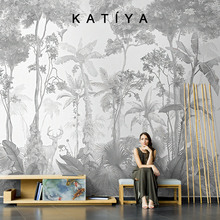 Katiya法式树林卧室美式丛林东南亚餐厅壁纸电视背景墙墙布装饰画