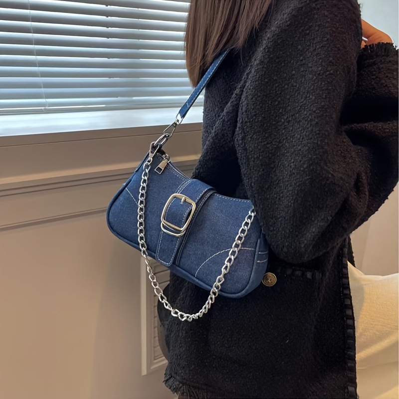 Bolsa de denim popular en línea para mujeres 2025, nueva moda retro bolso de hombro de brazo textura mochila h9098