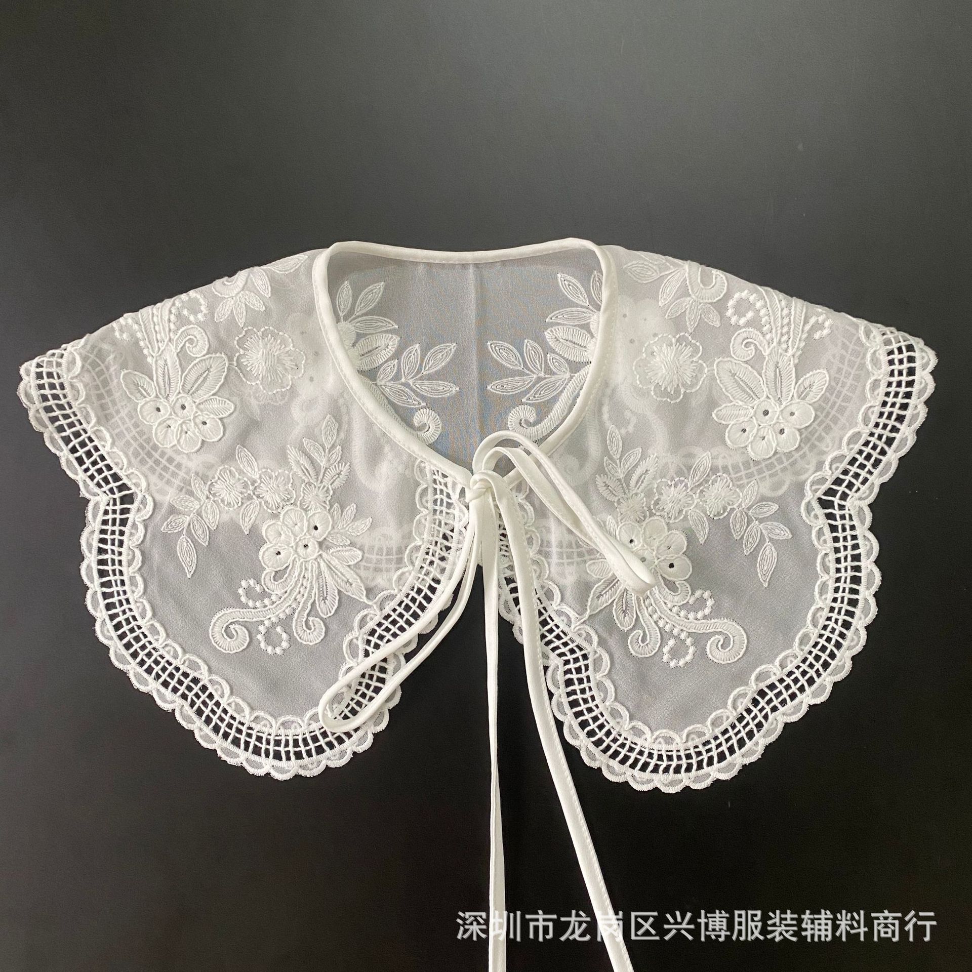 刺绣假领子女秋冬蝴蝶结绑带大披肩假衬衫衣领可爱公主领娃娃领