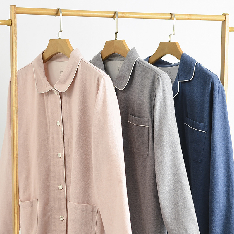 Cotton Flannel Pajamas Autumn and Winter Pure Color Men and Women Couples Brushed Velvet Pajamas Set Home Long-Sleeved Pants