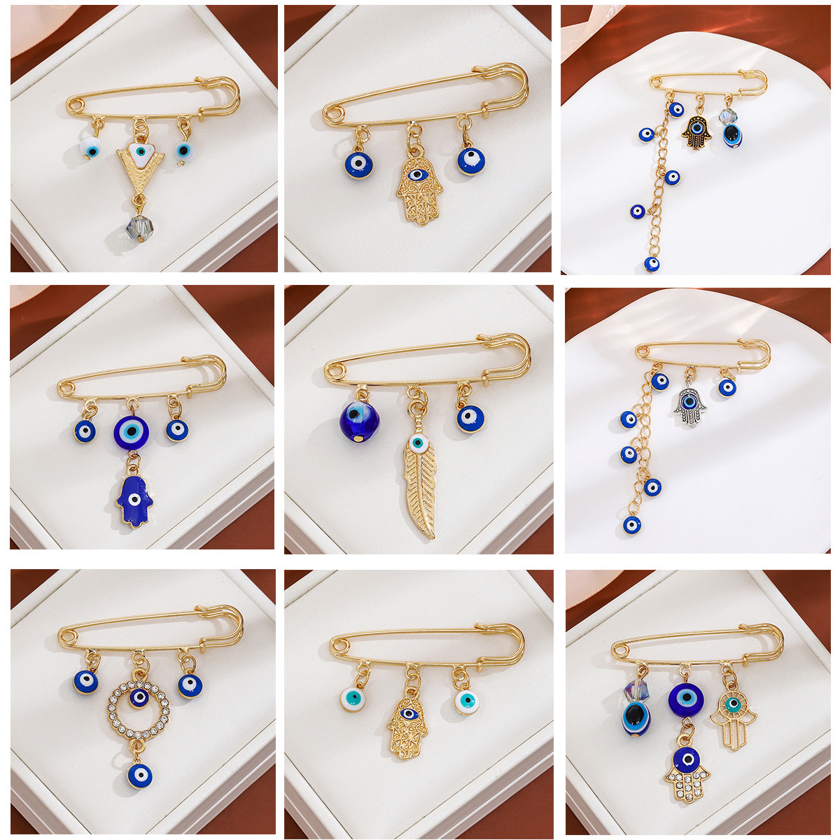 European and American Creative Diamond-encrusted Devil's Eye Tassel Brooch Advanced Sense Blue Eyes Tight Waist Sweater Cold Wind Pin