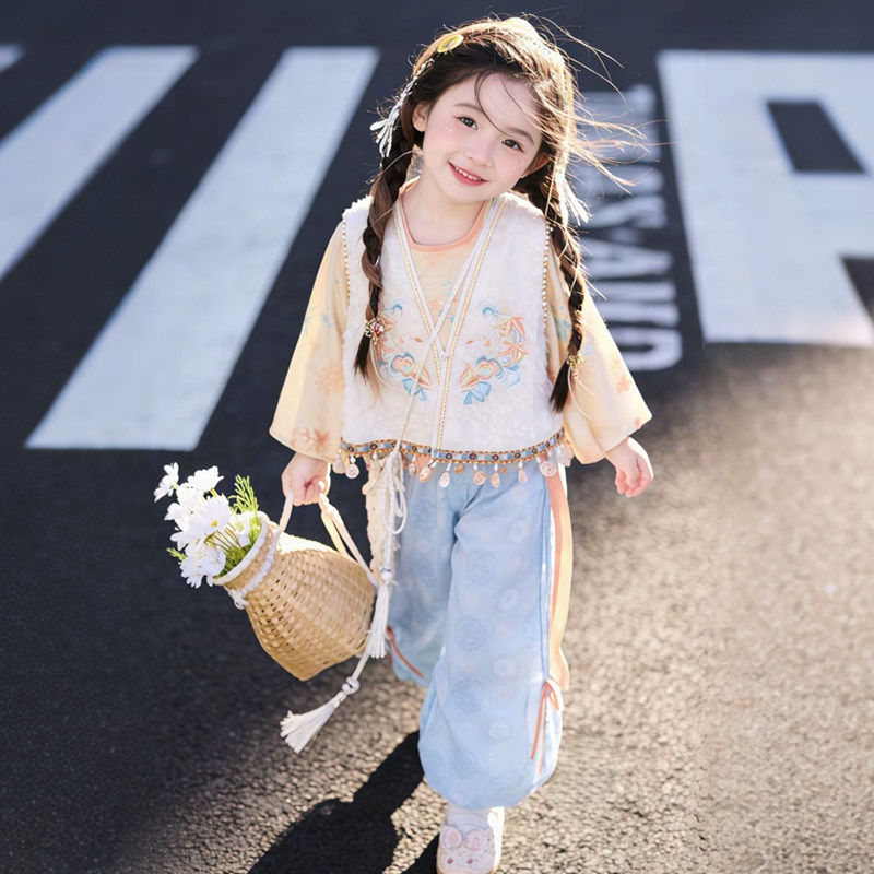 Spring Hanfu for Girls, New Spring and Autumn Style, Traditional Chinese Style Pants Set, Ethnic Minority Clothing, Tang Suit