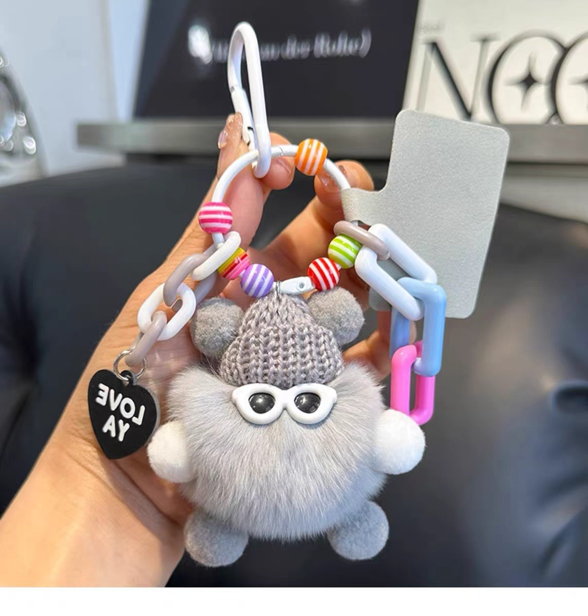 Lindo colgante de bolsa de briquetas de piel de conejo Rex, cosa fea, colgante de muñeca de felpa, colgante de llavero de coche