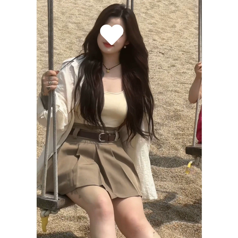 [Горячая распродажа в магазине] Большие размеры, утягивающий костюм для женщин, весенне-летняя рубашка, топы, юбка трапециевидной формы, две части