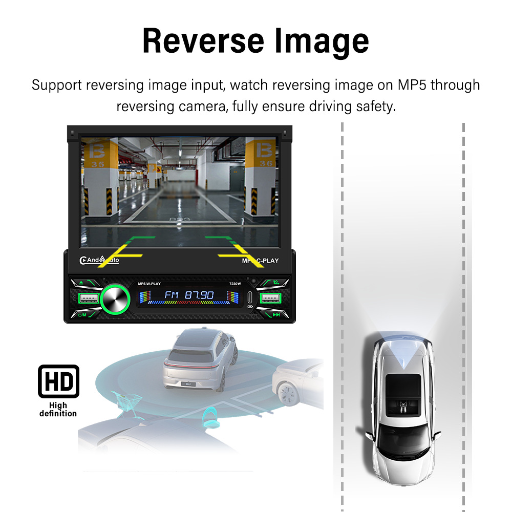 7inch Hd Electric Retractable Touch Screen Universal Device Type-C Fast Charging Apple Carplay Connection 7230W