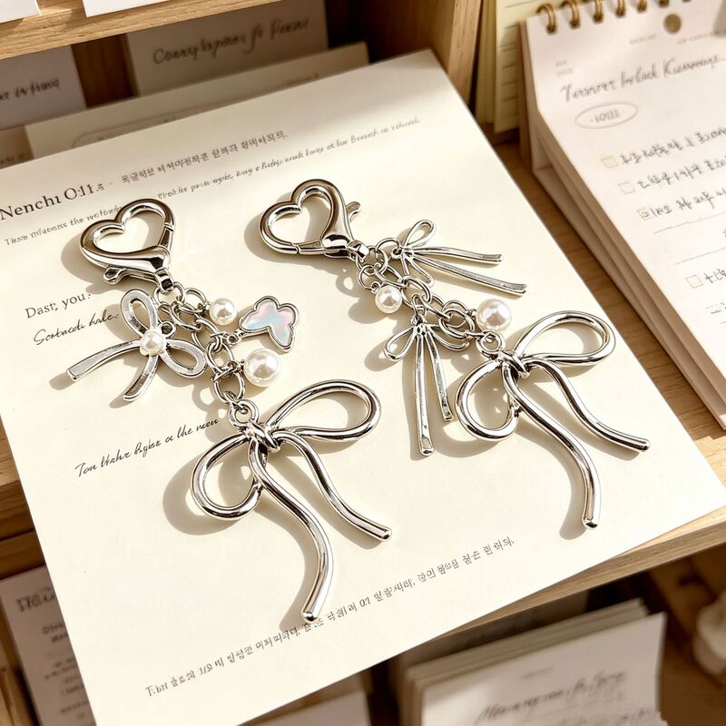 Y2K Bowknot Pearl Keychain Women's Bag Wallet Phone Pendant Decoration Gift Cross-Border Wholesale