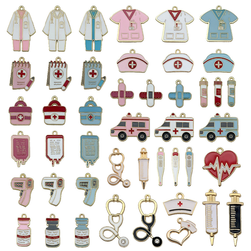 medical equipment nurse cap thermometer syringe oil drop alloy diy accessories key necklace bracelet pendant