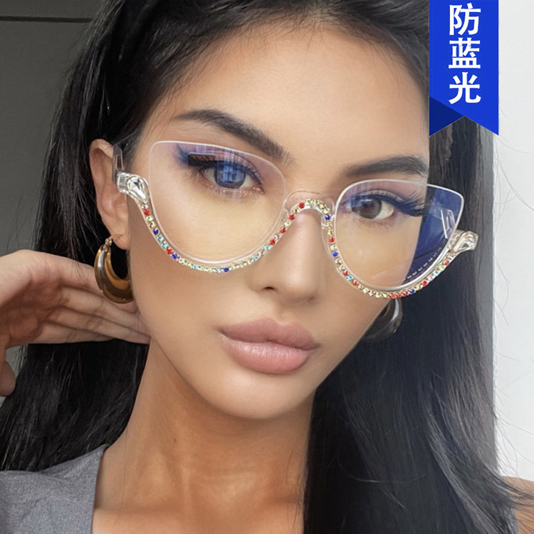 Anti-Blue Light Half-Frame Diamond-Encrusted Flat Mirror 2022 New European and American Personalized Retro Optical Mirror Fashion Trendy Glasses Frame Anti-Blue Light Half-Frame Diamond-Encrusted Flat Mirror 2022 New European and American Personalized Retro Optical Mirror Fashion Trendy Glasses Frame
