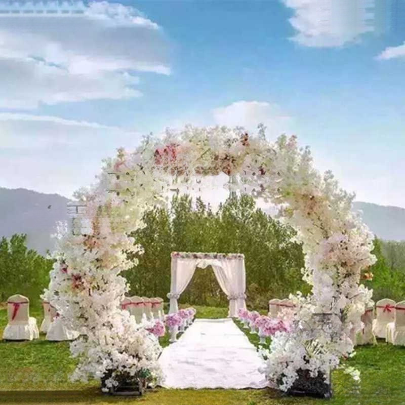 婚庆圆环铁艺彩虹拱门背景墙装饰樱花花门桁架拱门架子圆形花门