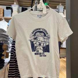 BM风brandy同款新款美式复古架子鼓印花棉上衣bm圆领短袖t恤女ins