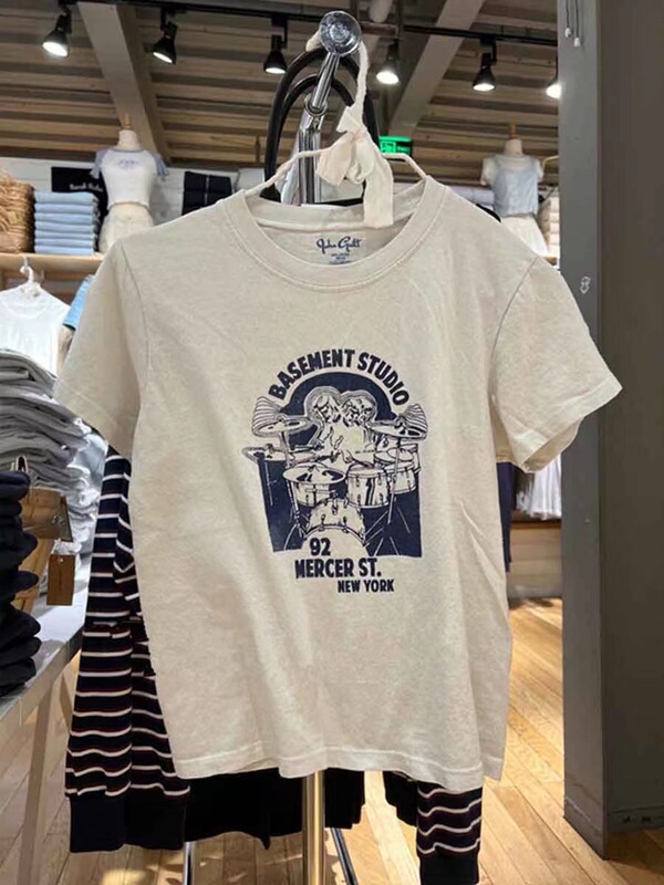 BM style brandy same style new American retro drum set printed cotton top bm round neck short sleeve T-shirt female ins