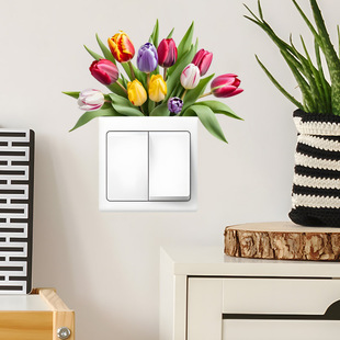 New Watercolor Foreign Trade Colorful Tulip Switch Stickers Living Room Entrance Home Decoration Wall Stickers Manufacturer Wholesale