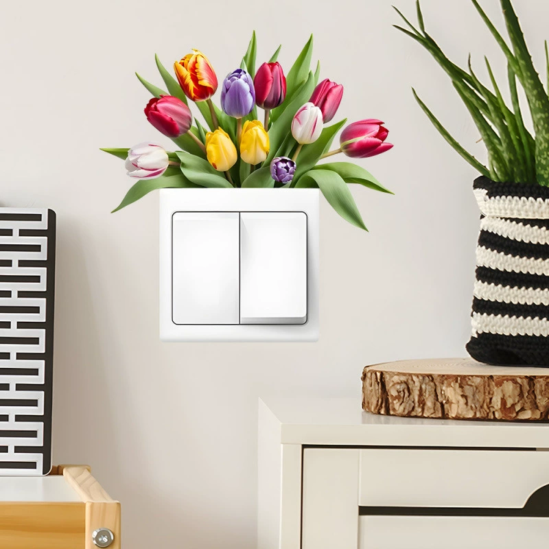 Новые акварельные наклейки для интерьера с цветными тюльпанами, декоративные наклейки для стен в гостиную, прихожую, оптом от производителя