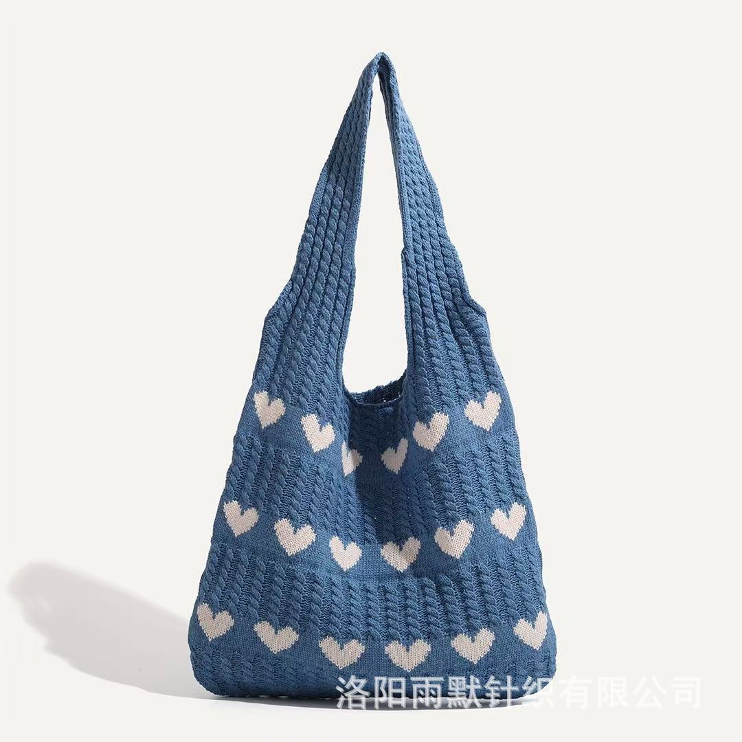 Bolso Tote de amor de punto Mori transfronterizo de alta calidad, lana exquisita, bolso de compras femenino de un solo hombro fresco y simple de moda image 9