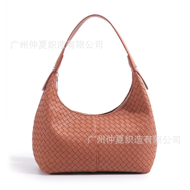 Cross-Border Women's New Versatile Comfortable Woven Bag Underarm Bag Baguette Bag Korean Style Niche Dumpling Shoulder Bag - Thumbnail 3