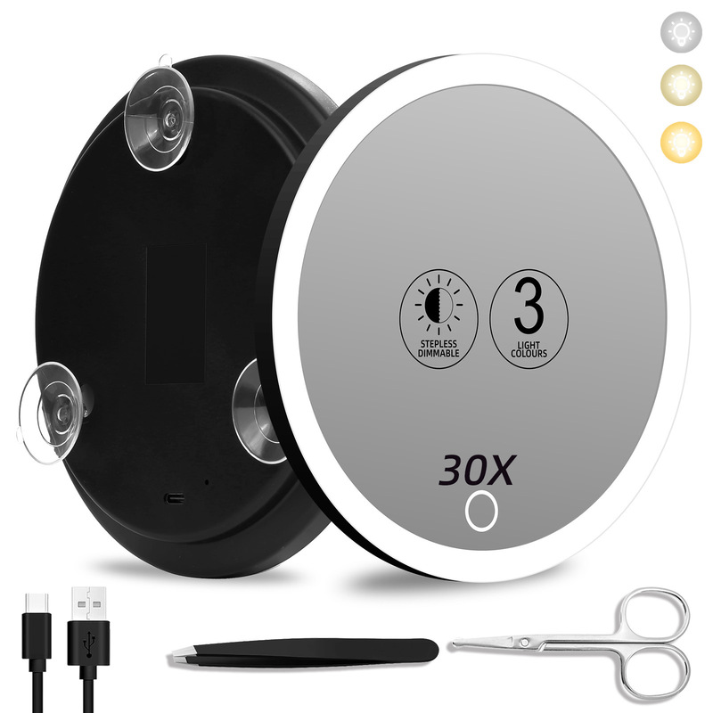 Smart suction cup makeup mirror with led lamp charging 10 times 20 times 30 times 40 times magnification makeup mirror blackhead removal