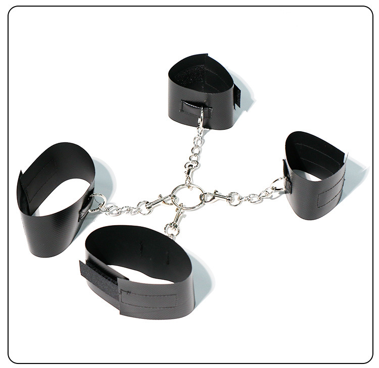 PVC Bondage Restraint Set with Handcuffs and Ankle Cuffs, Black-Red Couple Play Kit — detail image 10
