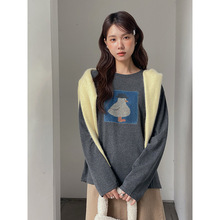 【呆萌鸭鸭】歌铭韩系卡通印花磨毛T恤女装冬季打底长袖上衣W752C